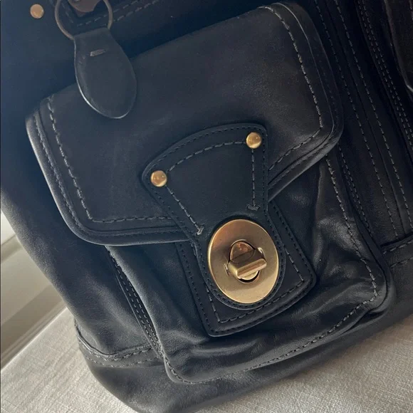 Coach Black Leather Shoulder Tote Bag with Gold Brass Accents - Picture 2 of 13